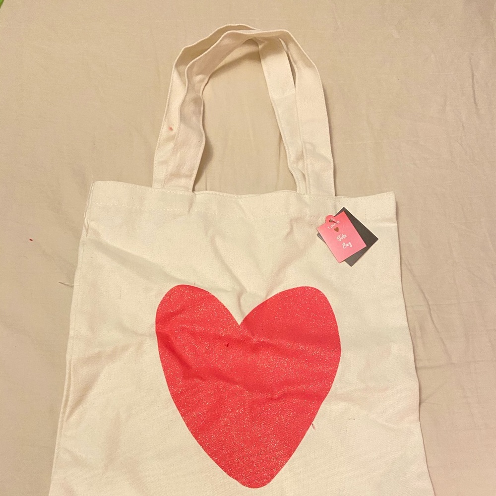 💖 Canvas Tote Bag With Glittery Pink Heart 💖